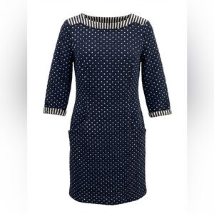 Boden Navy and White Polka Dot Long Sleeve Dress